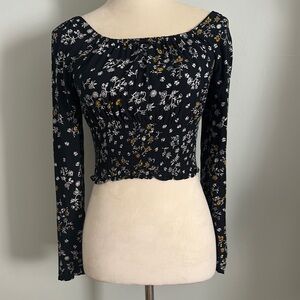 Japna Floral Black long sleeved Smocked Women's Top